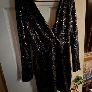 Glamorous Long Sleeve Black Sequin Dress